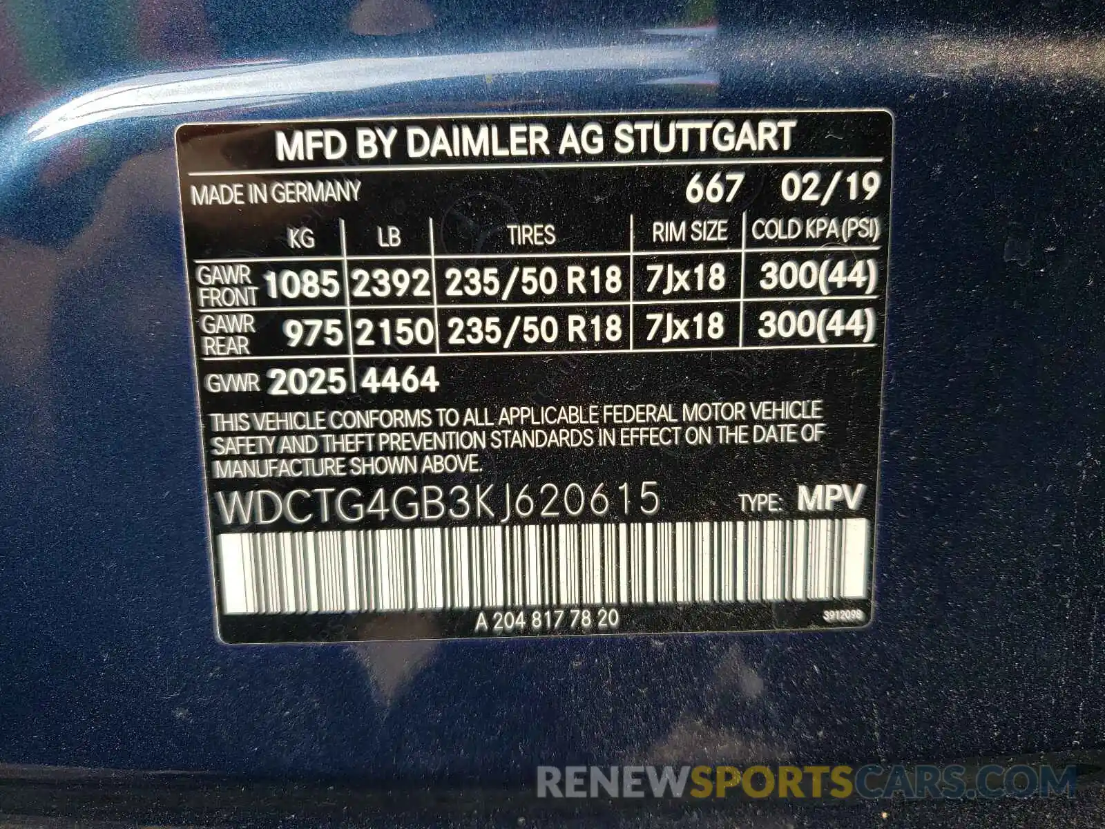 10 Фотография поврежденного автомобиля WDCTG4GB3KJ620615 MERCEDES-BENZ GLA-CLASS 2019