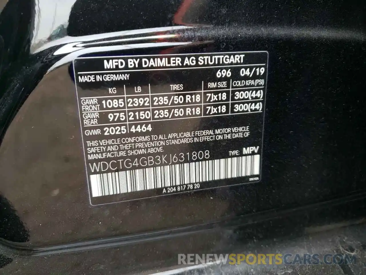 10 Photograph of a damaged car WDCTG4GB3KJ631808 MERCEDES-BENZ GLA-CLASS 2019