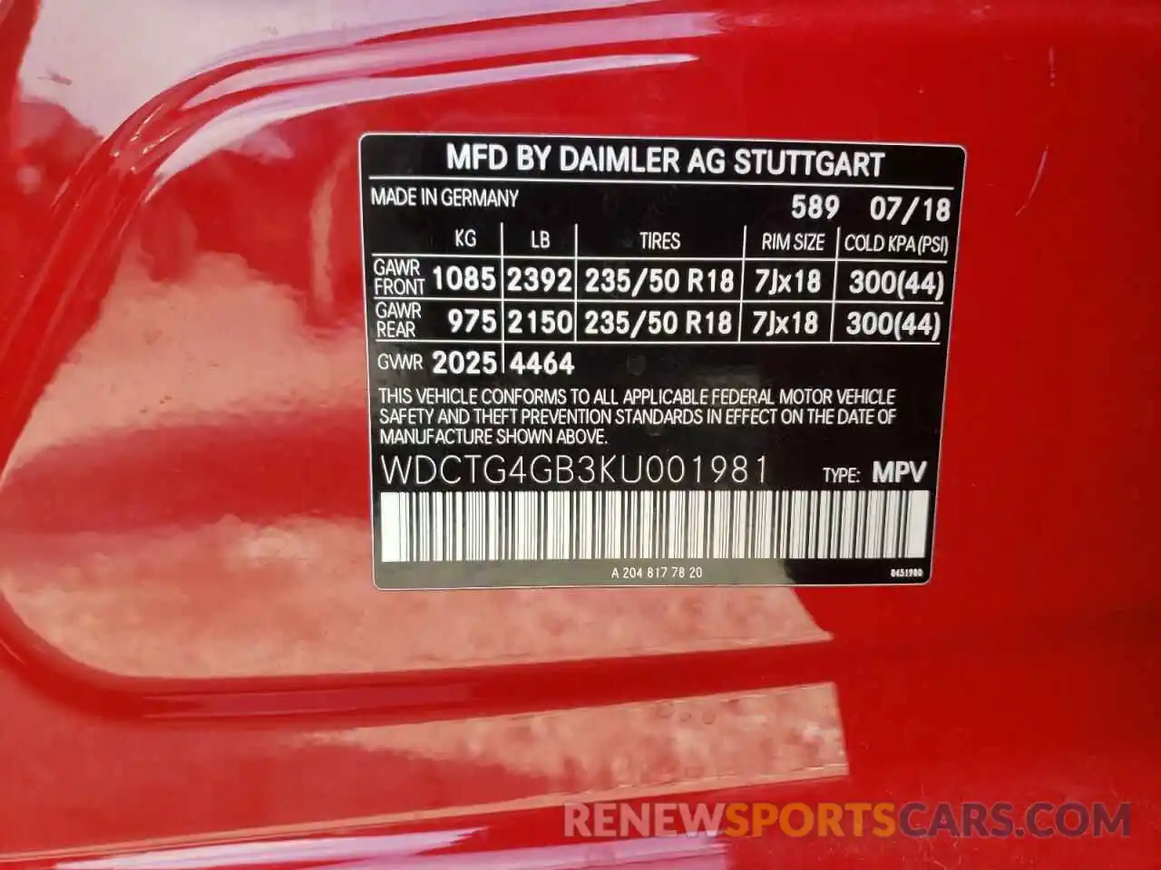 10 Photograph of a damaged car WDCTG4GB3KU001981 MERCEDES-BENZ GLA-CLASS 2019