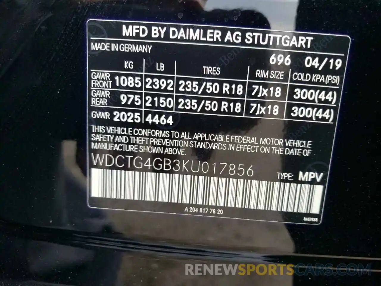 10 Фотография поврежденного автомобиля WDCTG4GB3KU017856 MERCEDES-BENZ GLA-CLASS 2019