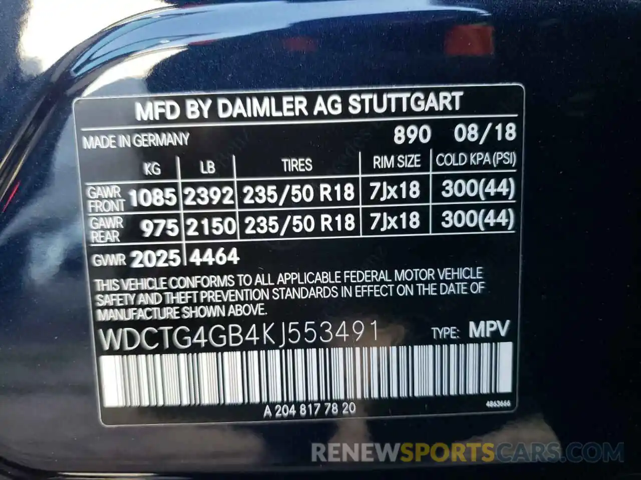 10 Фотография поврежденного автомобиля WDCTG4GB4KJ553491 MERCEDES-BENZ GLA-CLASS 2019