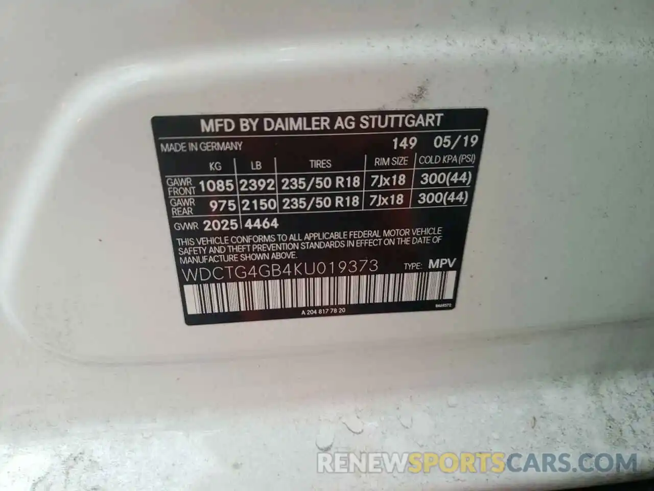 10 Photograph of a damaged car WDCTG4GB4KU019373 MERCEDES-BENZ GLA-CLASS 2019