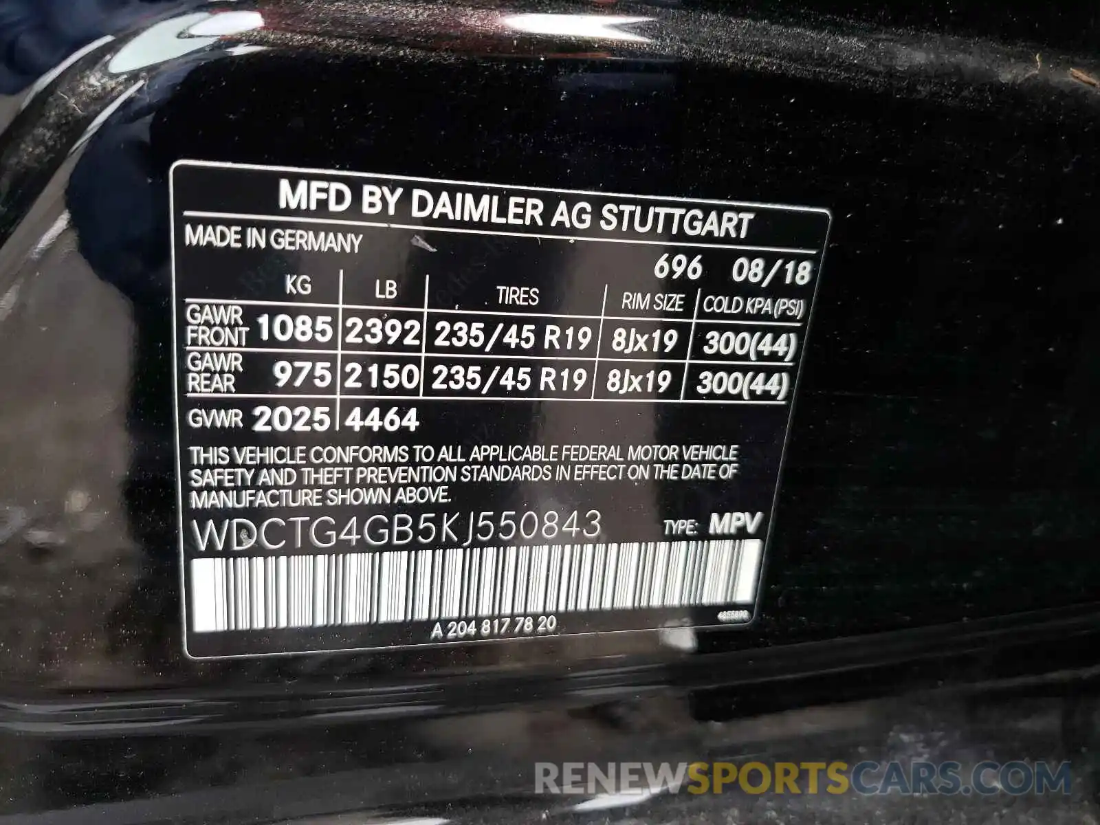 10 Фотография поврежденного автомобиля WDCTG4GB5KJ550843 MERCEDES-BENZ GLA-CLASS 2019