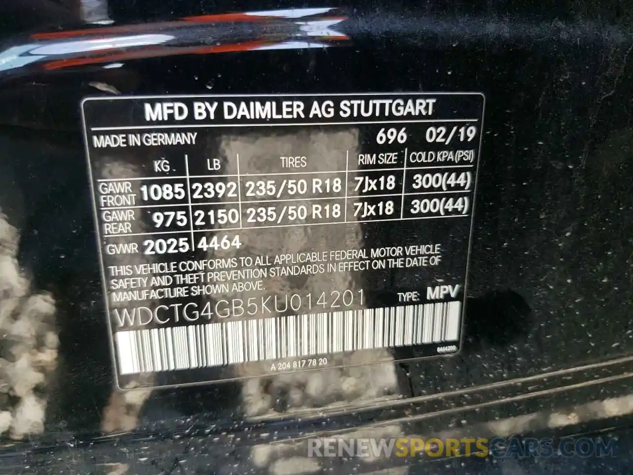 10 Photograph of a damaged car WDCTG4GB5KU014201 MERCEDES-BENZ GLA-CLASS 2019