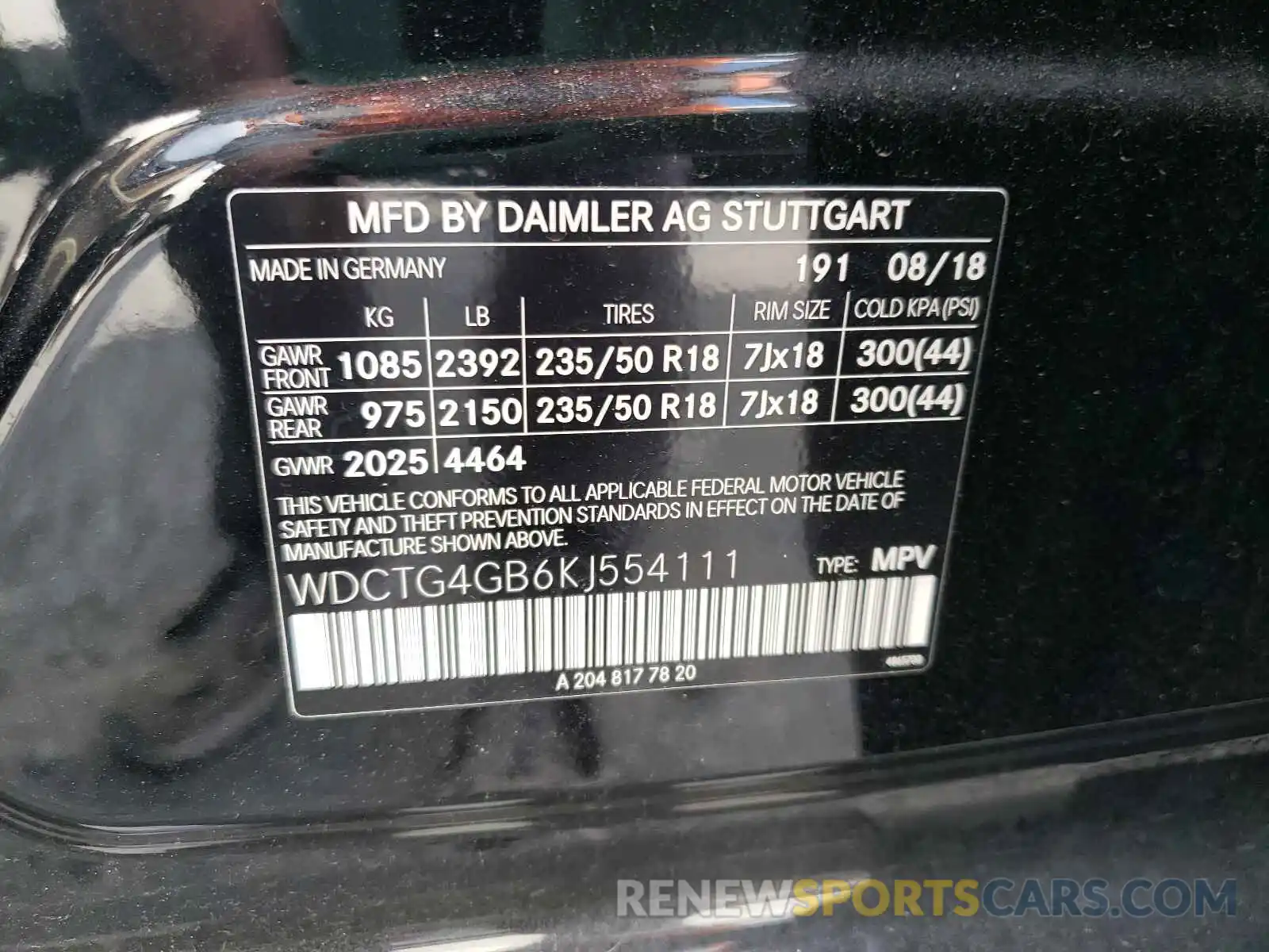 10 Photograph of a damaged car WDCTG4GB6KJ554111 MERCEDES-BENZ GLA-CLASS 2019