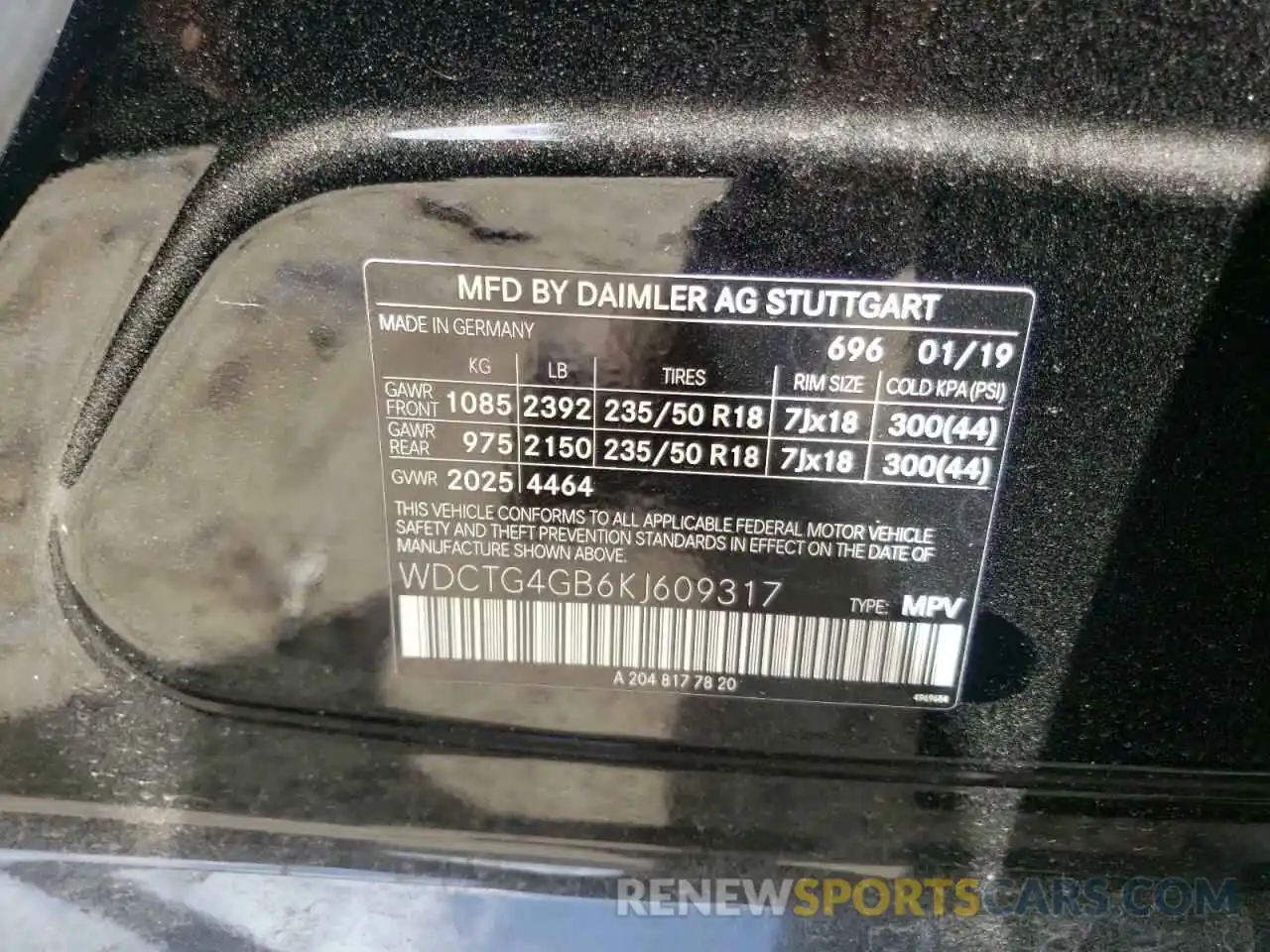 10 Photograph of a damaged car WDCTG4GB6KJ609317 MERCEDES-BENZ GLA-CLASS 2019