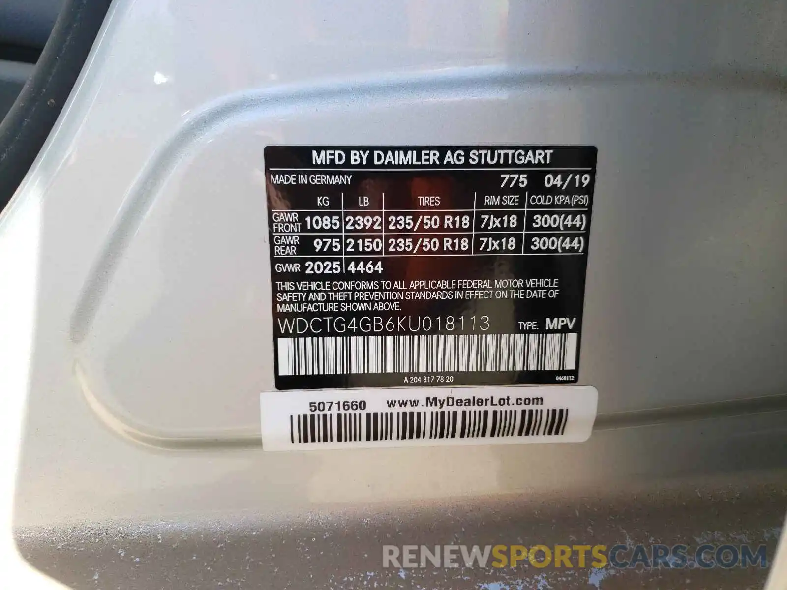 10 Photograph of a damaged car WDCTG4GB6KU018113 MERCEDES-BENZ GLA-CLASS 2019