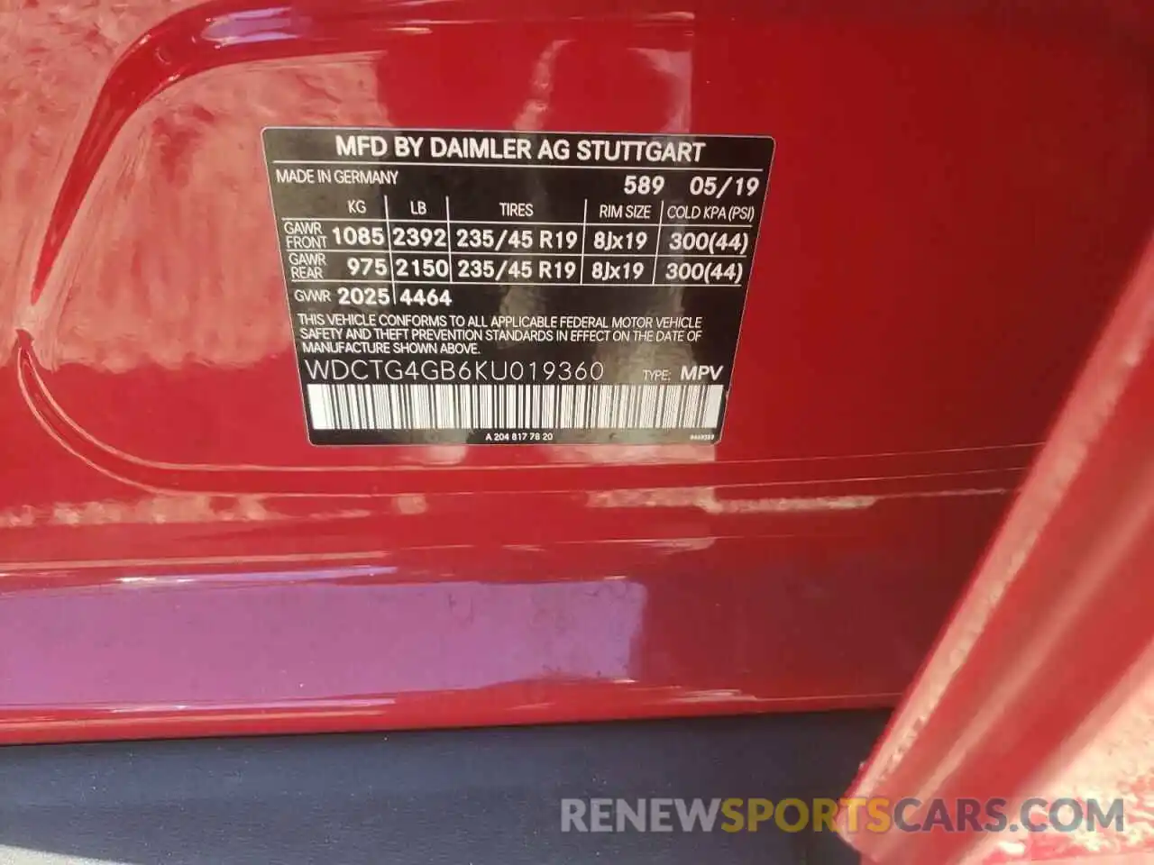 10 Photograph of a damaged car WDCTG4GB6KU019360 MERCEDES-BENZ GLA-CLASS 2019