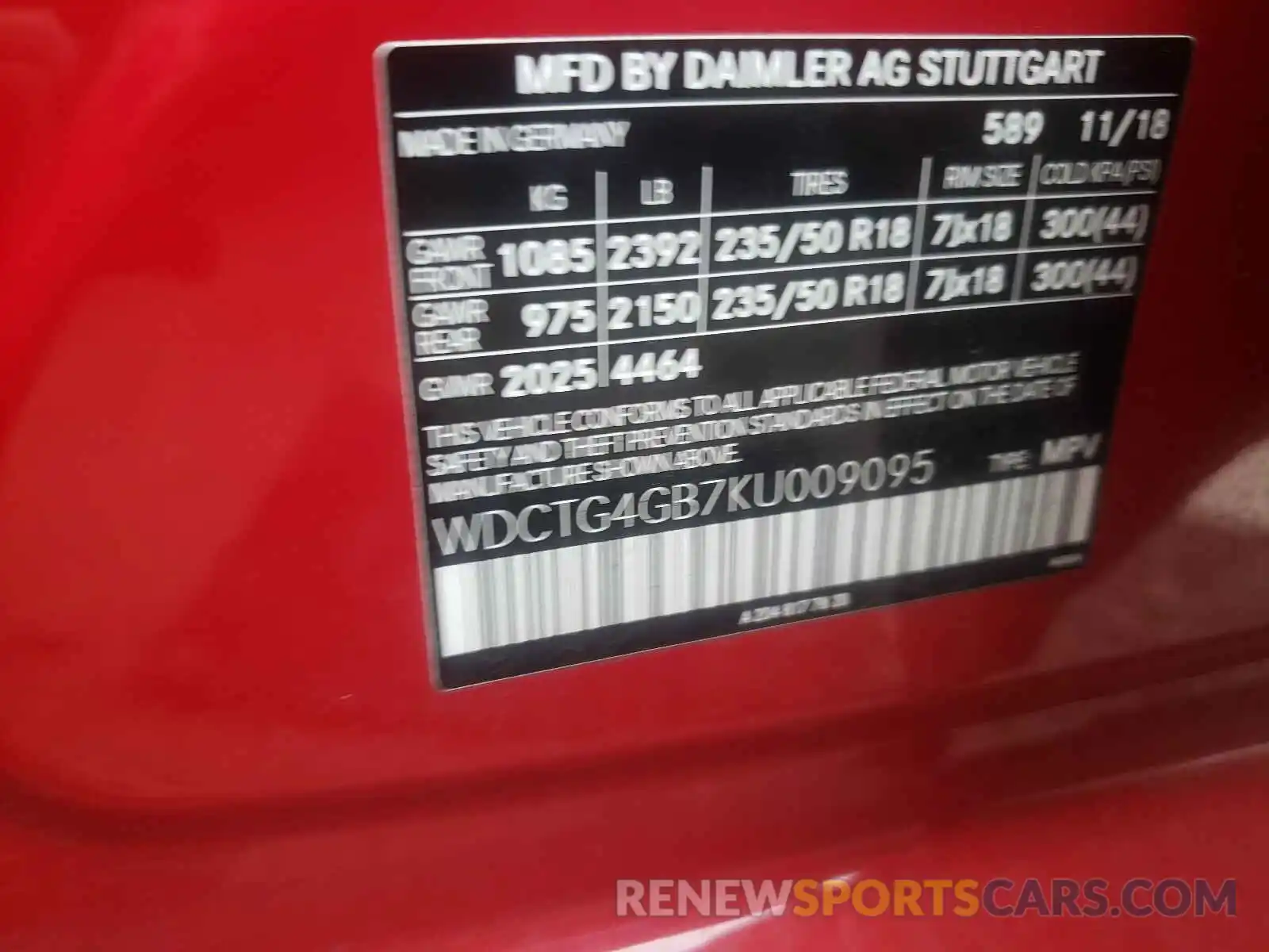 10 Photograph of a damaged car WDCTG4GB7KU009095 MERCEDES-BENZ GLA-CLASS 2019