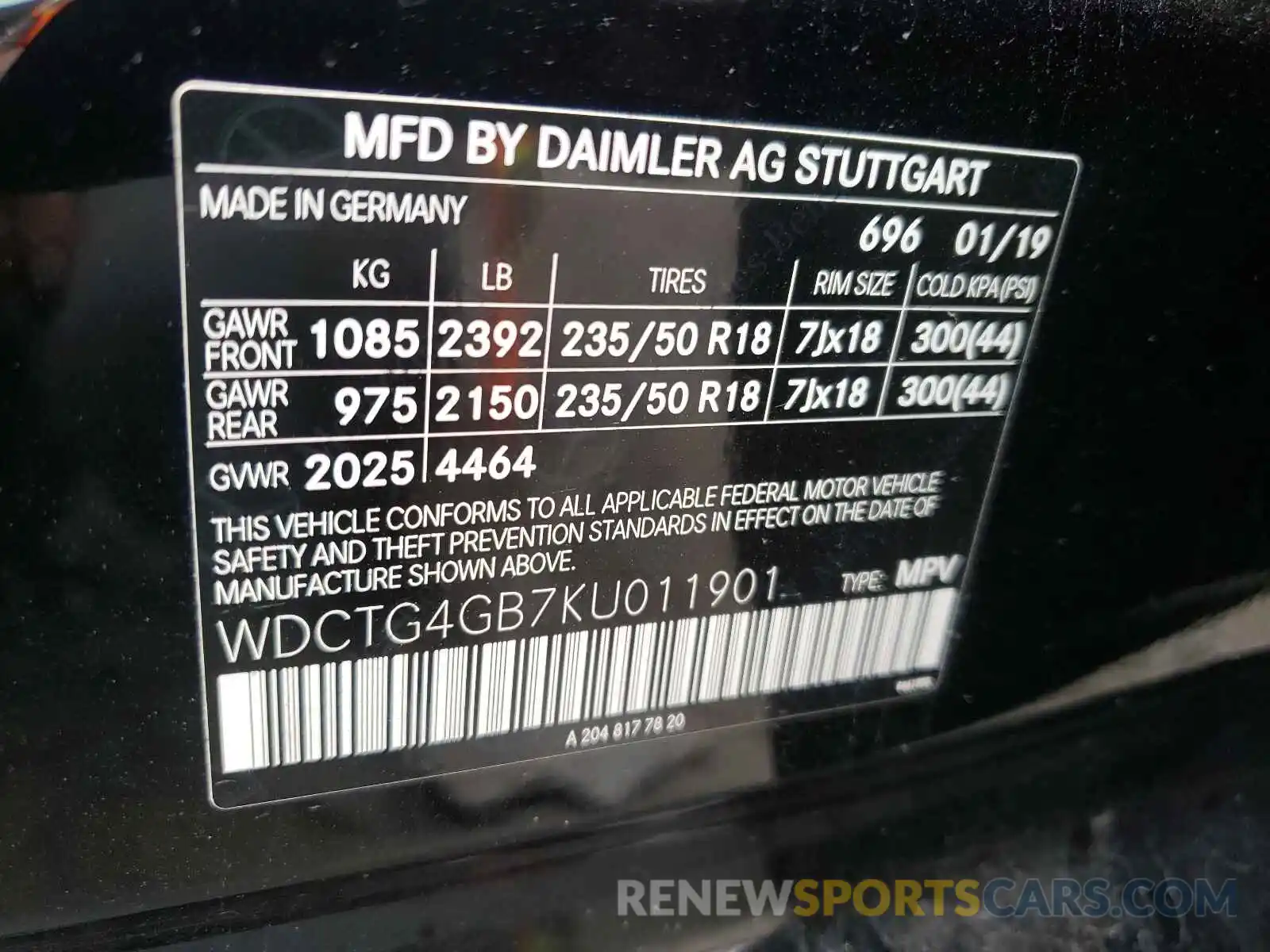 10 Photograph of a damaged car WDCTG4GB7KU011901 MERCEDES-BENZ GLA-CLASS 2019