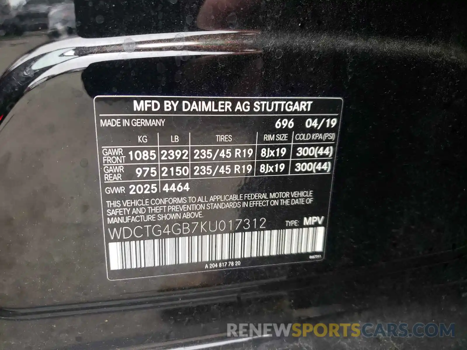 10 Photograph of a damaged car WDCTG4GB7KU017312 MERCEDES-BENZ GLA-CLASS 2019