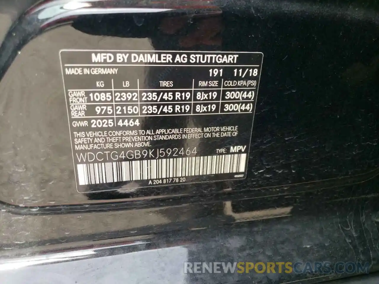 10 Photograph of a damaged car WDCTG4GB9KJ592464 MERCEDES-BENZ GLA-CLASS 2019