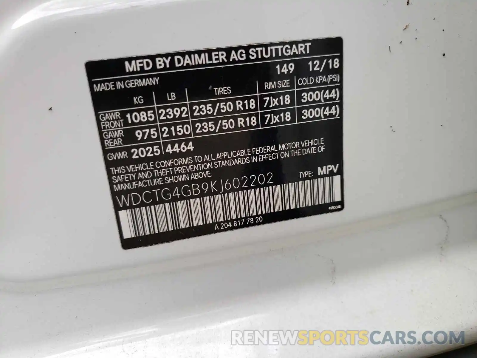 10 Photograph of a damaged car WDCTG4GB9KJ602202 MERCEDES-BENZ GLA-CLASS 2019