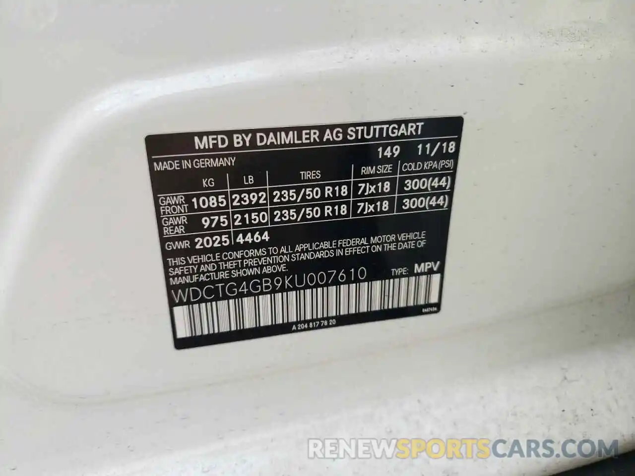 10 Photograph of a damaged car WDCTG4GB9KU007610 MERCEDES-BENZ GLA-CLASS 2019