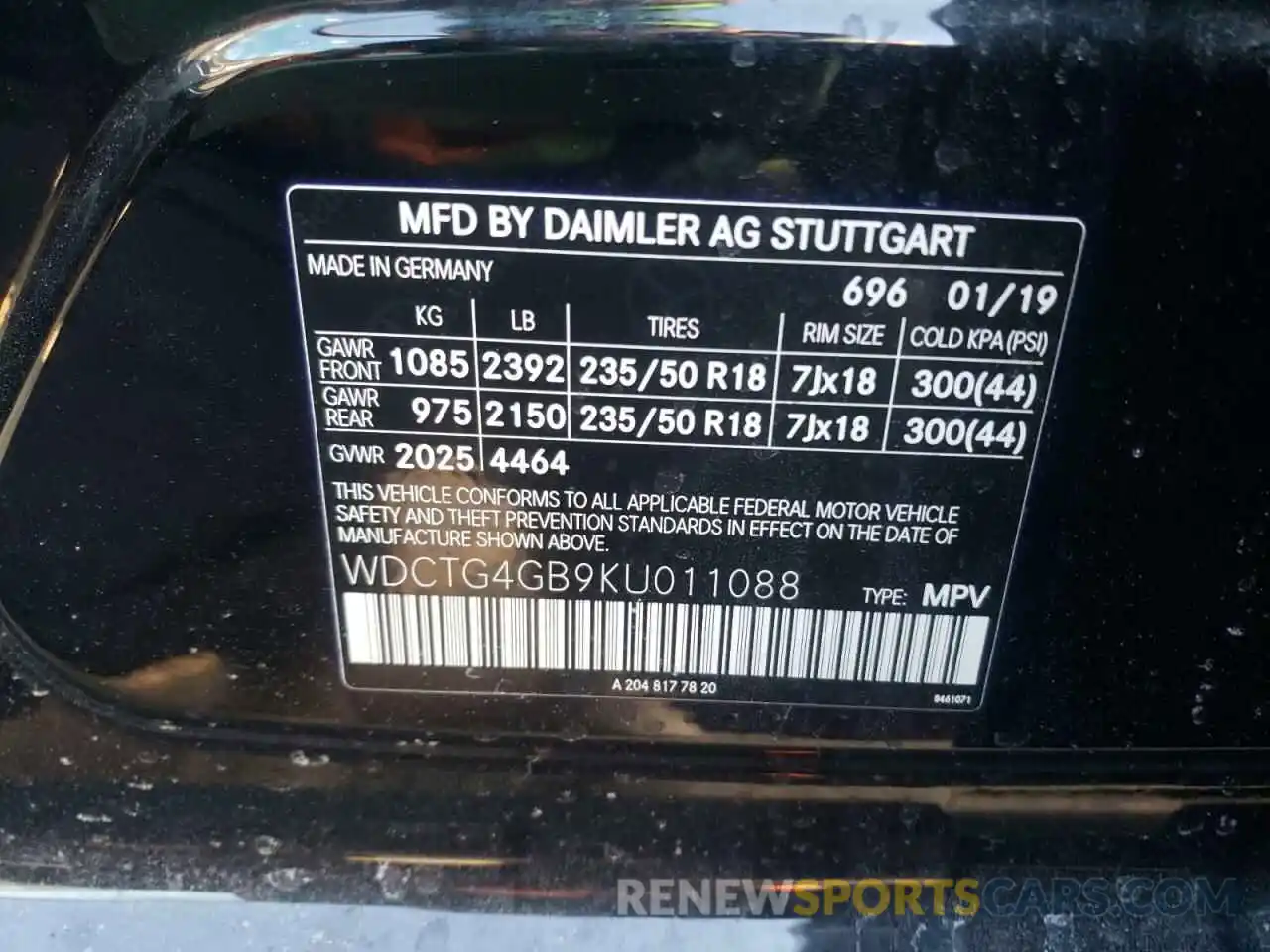 10 Photograph of a damaged car WDCTG4GB9KU011088 MERCEDES-BENZ GLA-CLASS 2019