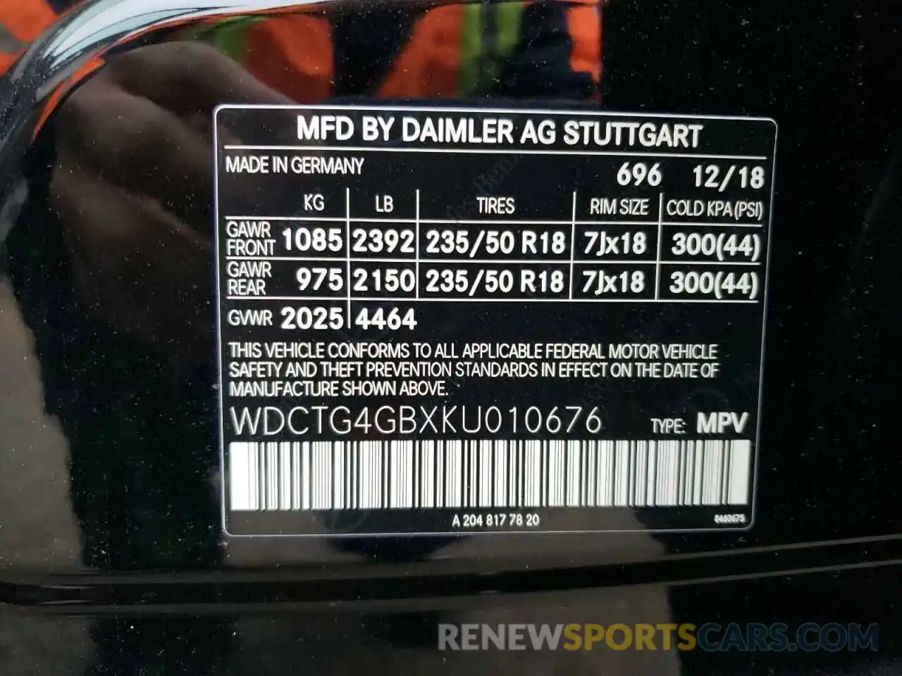 10 Photograph of a damaged car WDCTG4GBXKU010676 MERCEDES-BENZ GLA-CLASS 2019