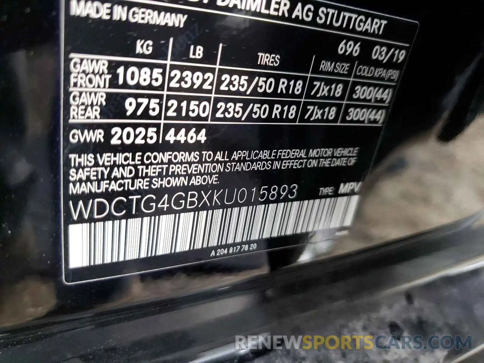 10 Photograph of a damaged car WDCTG4GBXKU015893 MERCEDES-BENZ GLA-CLASS 2019