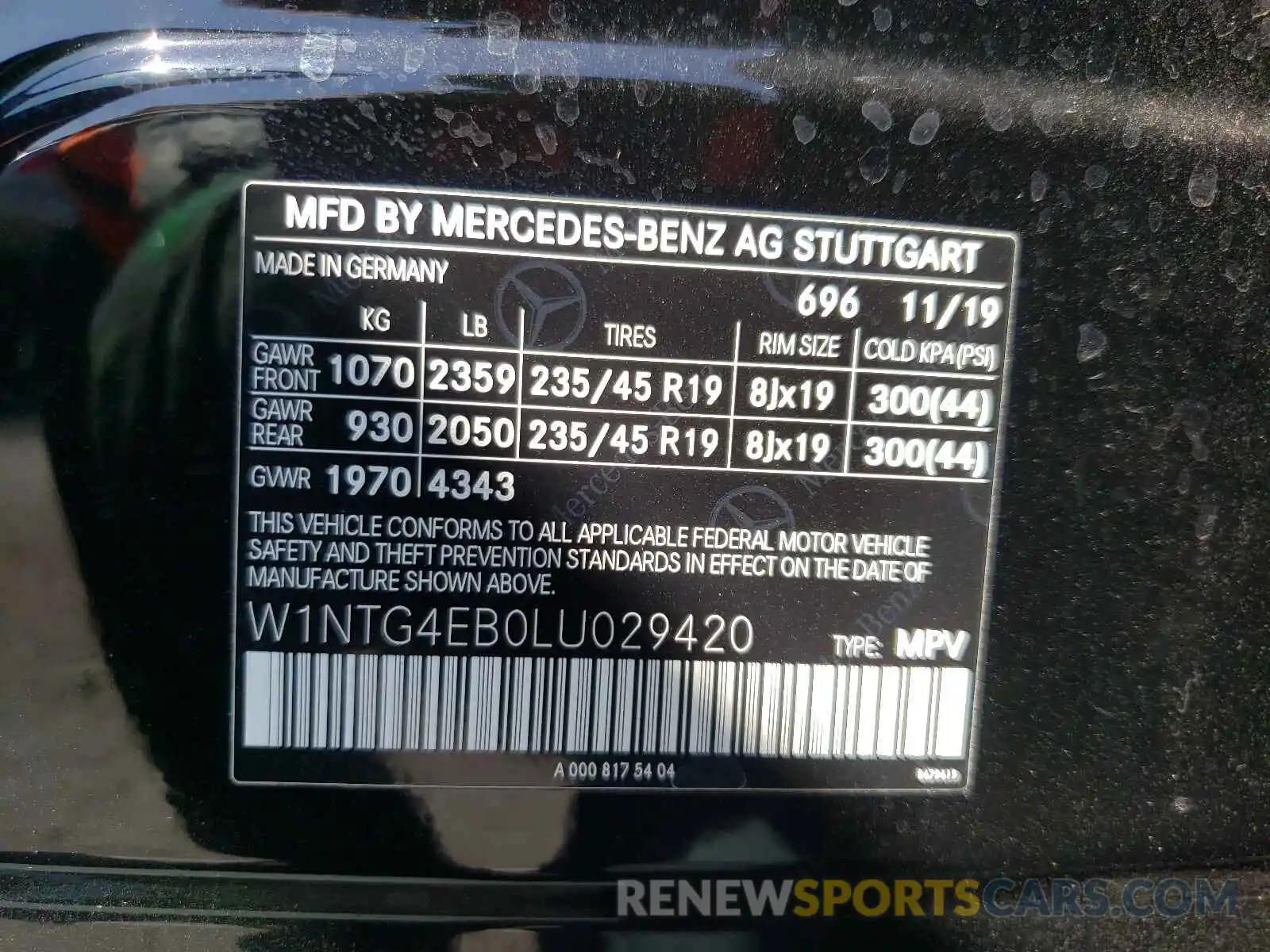 10 Фотография поврежденного автомобиля W1NTG4EB0LU029420 MERCEDES-BENZ GLA-CLASS 2020