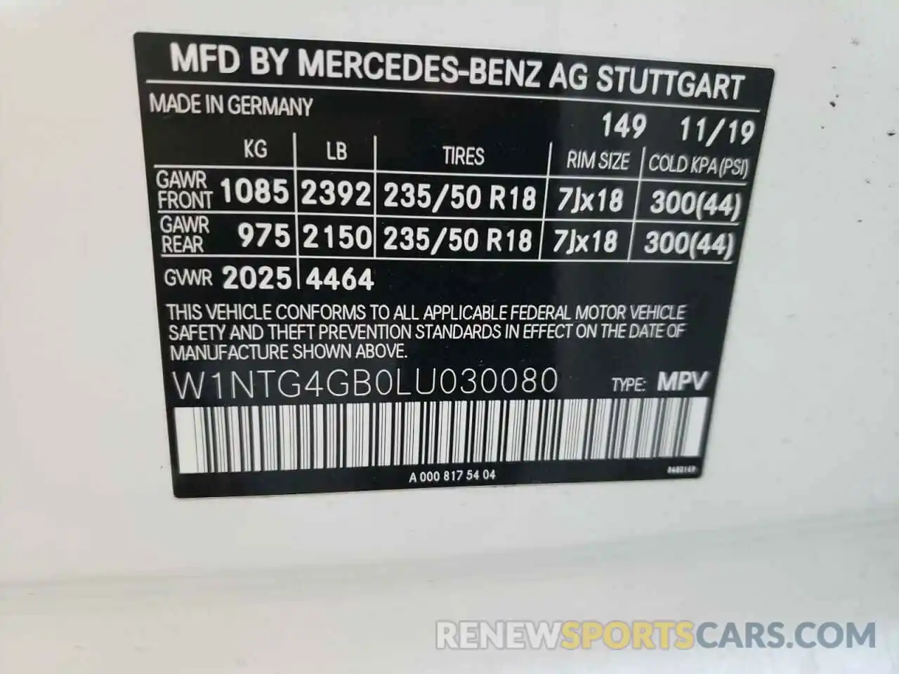 10 Фотография поврежденного автомобиля W1NTG4GB0LU030080 MERCEDES-BENZ GLA-CLASS 2020