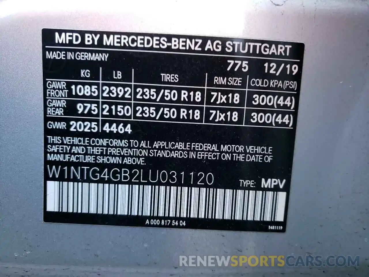 10 Фотография поврежденного автомобиля W1NTG4GB2LU031120 MERCEDES-BENZ GLA-CLASS 2020