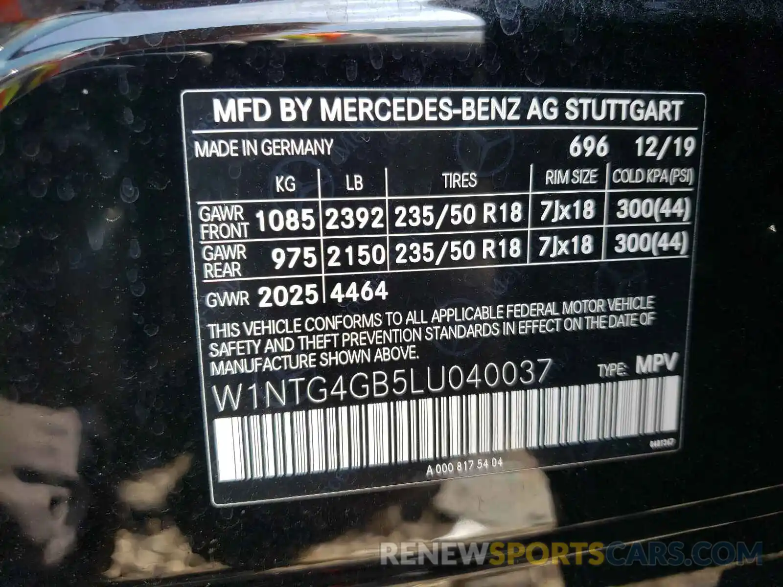 10 Фотография поврежденного автомобиля W1NTG4GB5LU040037 MERCEDES-BENZ GLA-CLASS 2020