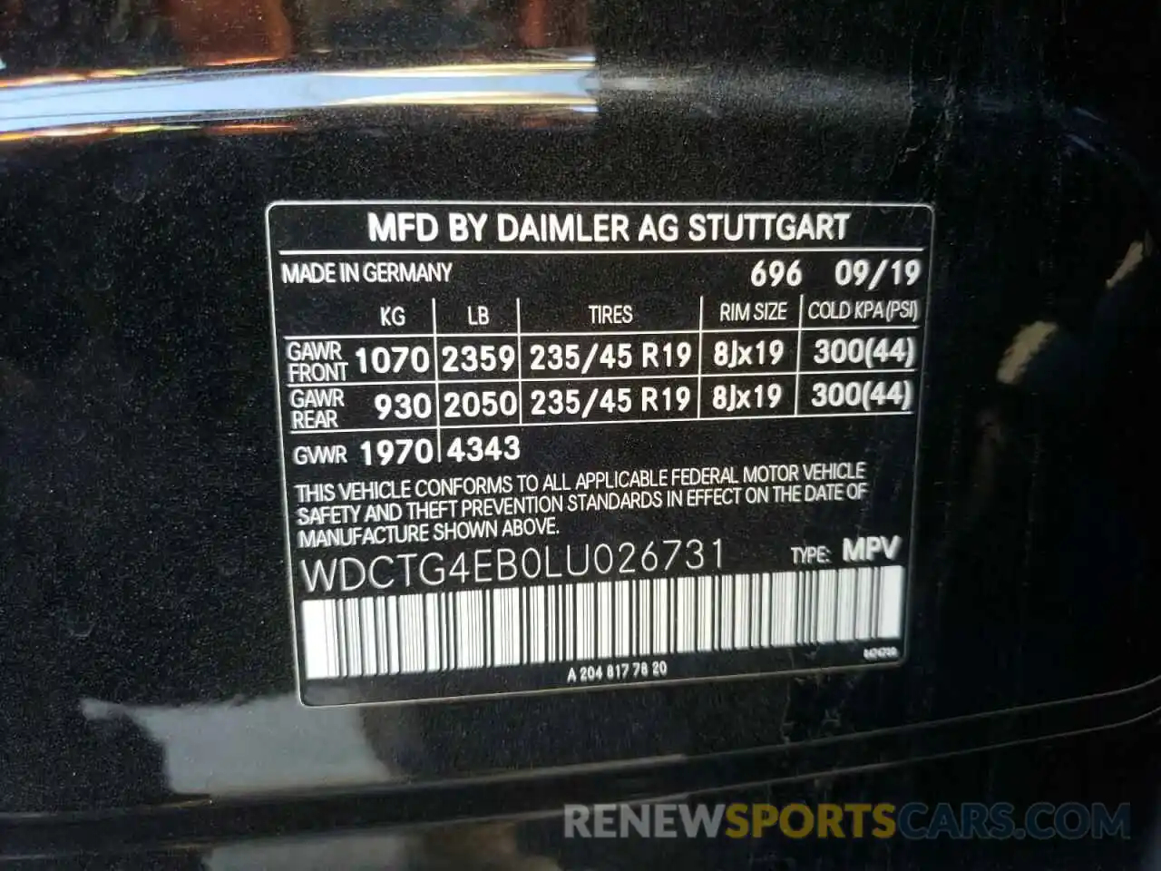 10 Фотография поврежденного автомобиля WDCTG4EB0LU026731 MERCEDES-BENZ GLA-CLASS 2020