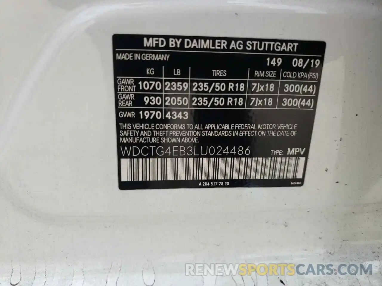 10 Фотография поврежденного автомобиля WDCTG4EB3LU024486 MERCEDES-BENZ GLA-CLASS 2020