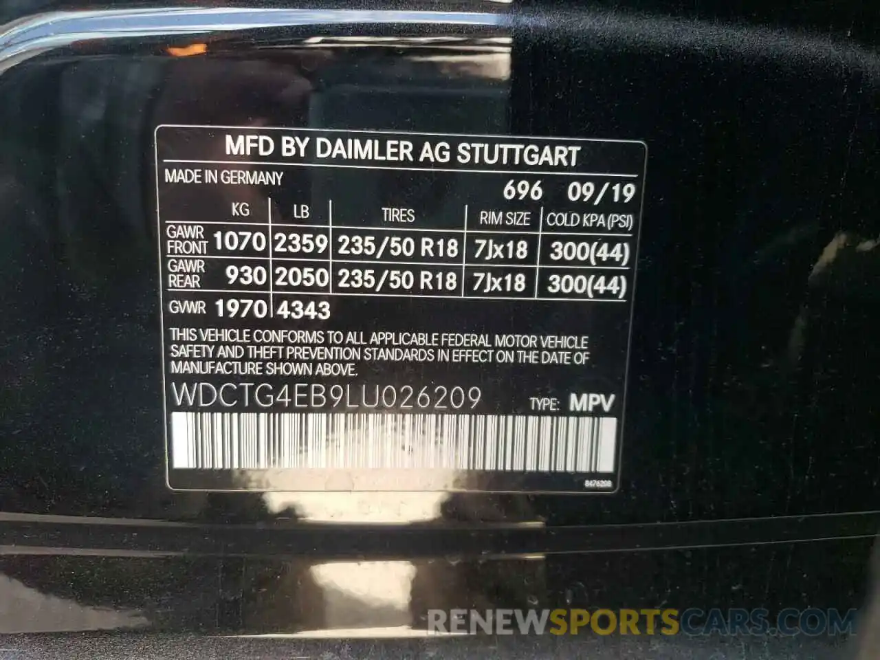 10 Фотография поврежденного автомобиля WDCTG4EB9LU026209 MERCEDES-BENZ GLA-CLASS 2020