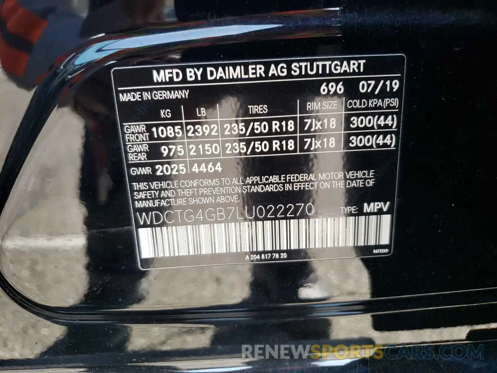 10 Фотография поврежденного автомобиля WDCTG4GB7LU022270 MERCEDES-BENZ GLA-CLASS 2020