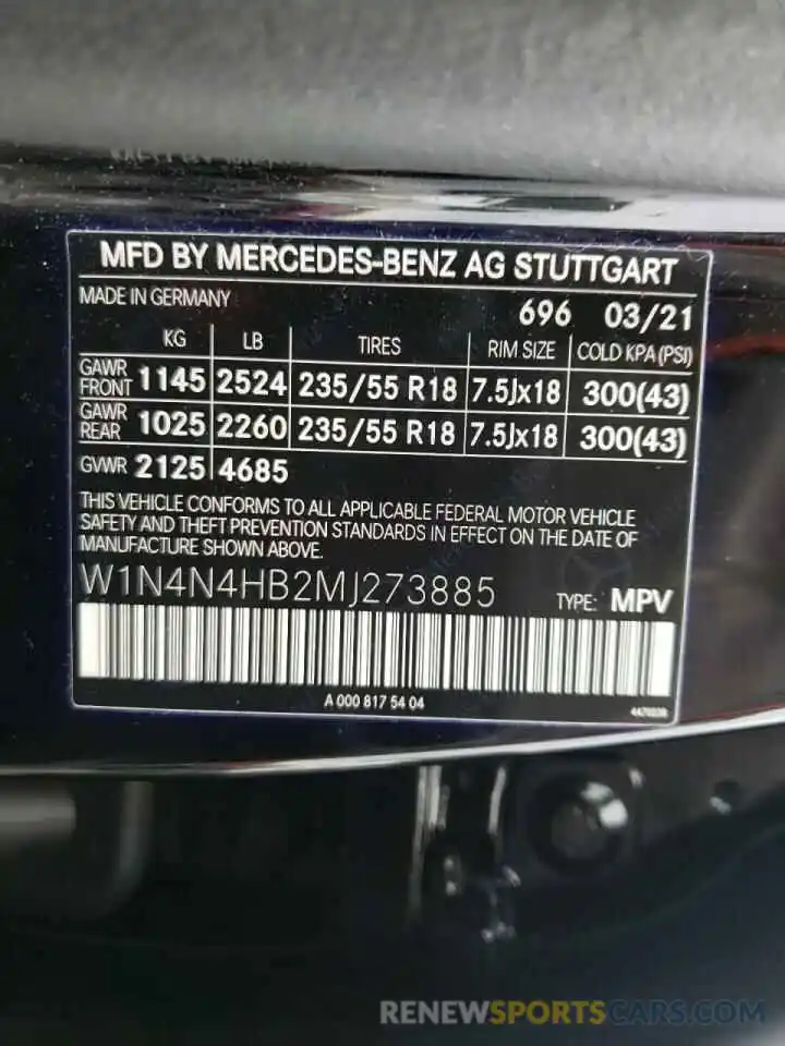 10 Фотография поврежденного автомобиля W1N4N4HB2MJ273885 MERCEDES-BENZ GLA-CLASS 2021