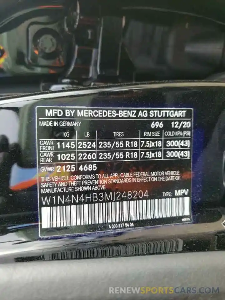 10 Фотография поврежденного автомобиля W1N4N4HB3MJ248204 MERCEDES-BENZ GLA-CLASS 2021