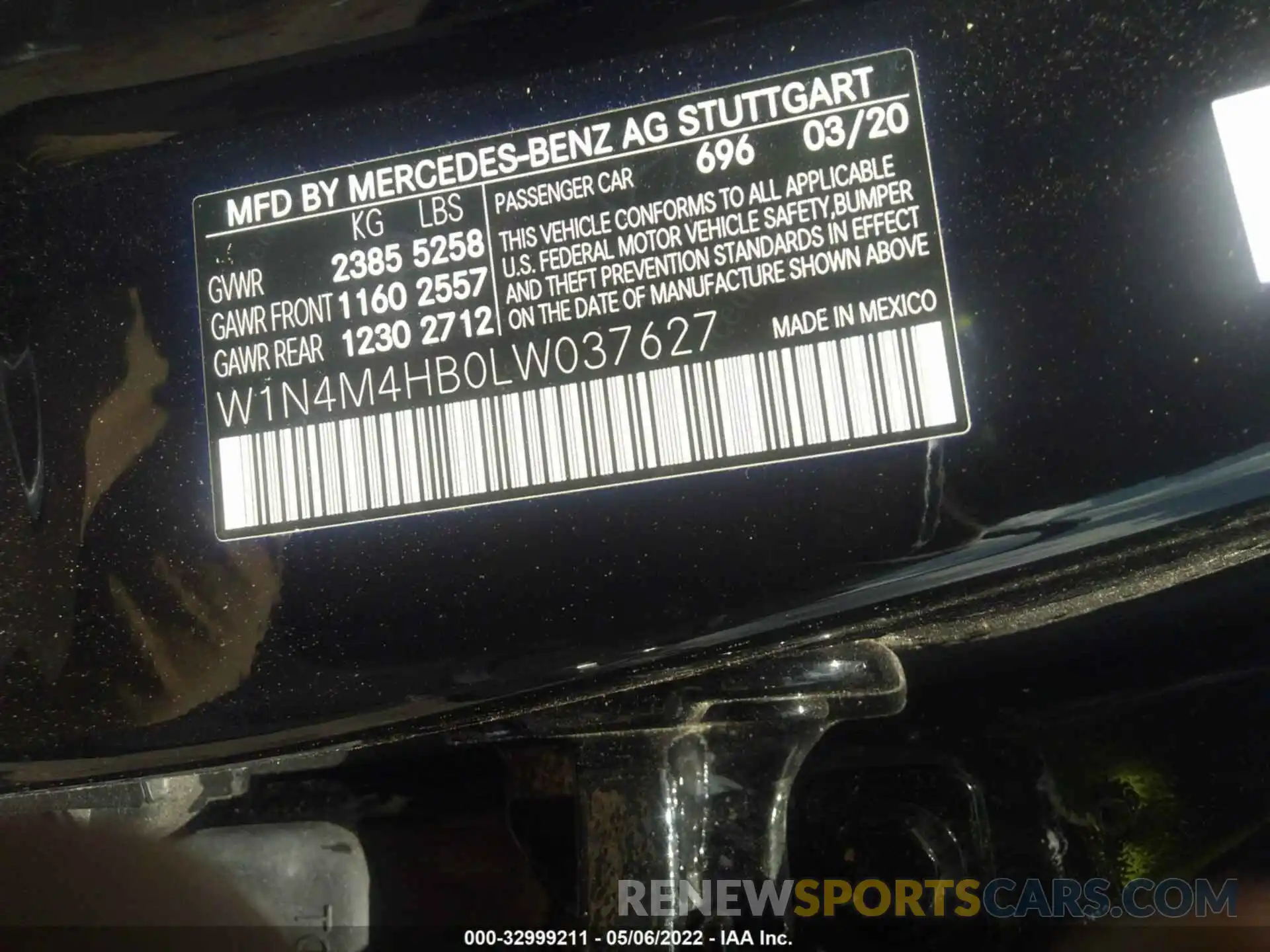 9 Фотография поврежденного автомобиля W1N4M4HB0LW037627 MERCEDES-BENZ GLB 2020