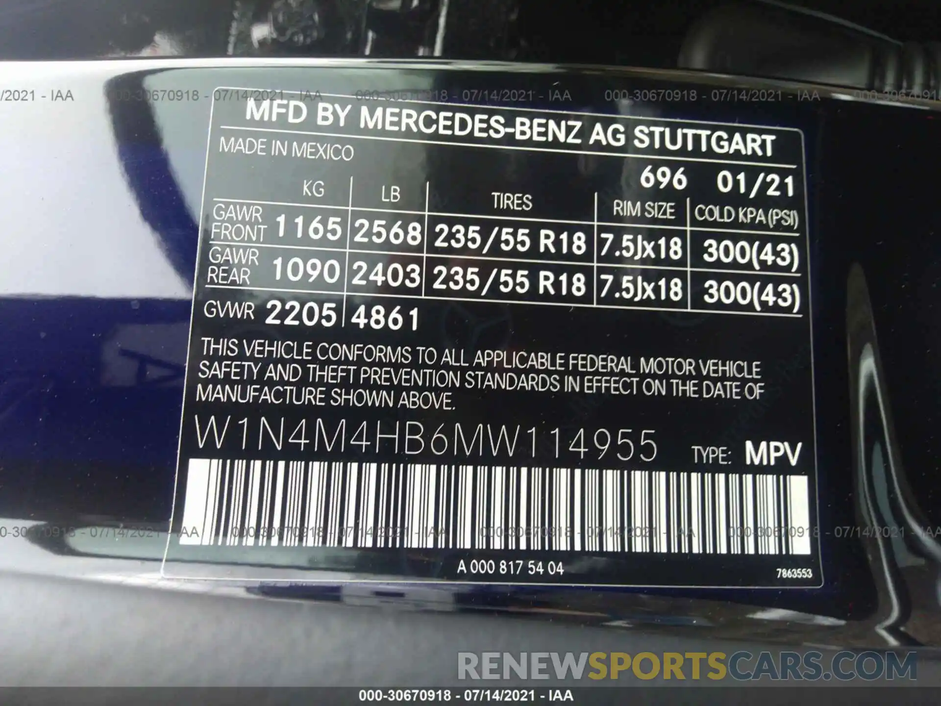 9 Фотография поврежденного автомобиля W1N4M4HB6MW114955 MERCEDES-BENZ GLB 2021