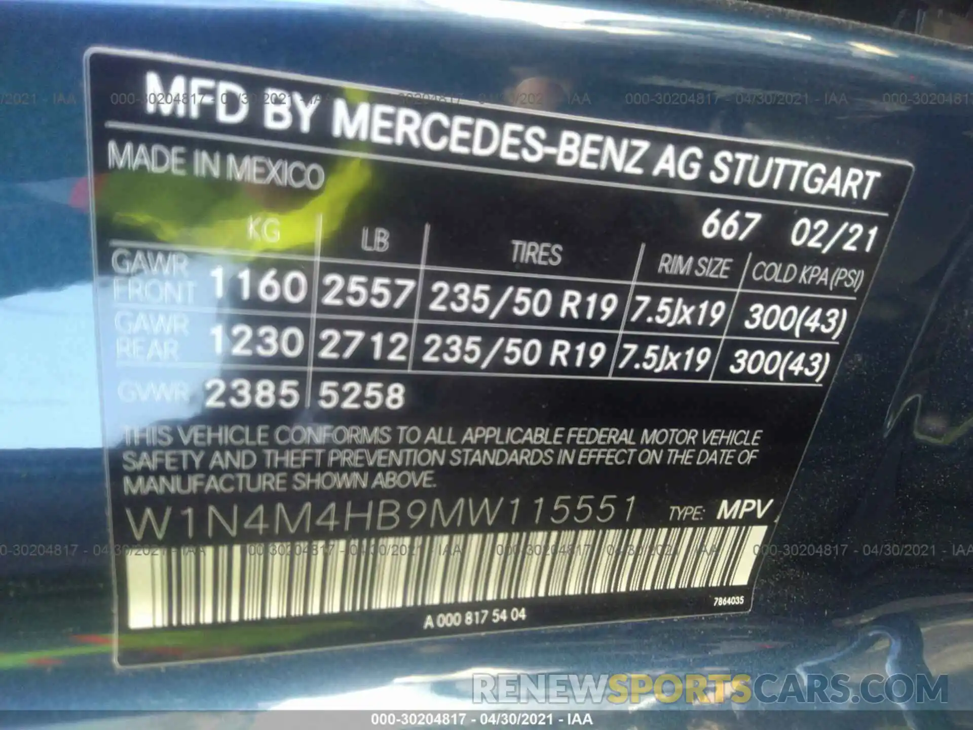 9 Photograph of a damaged car W1N4M4HB9MW115551 MERCEDES-BENZ GLB 2021