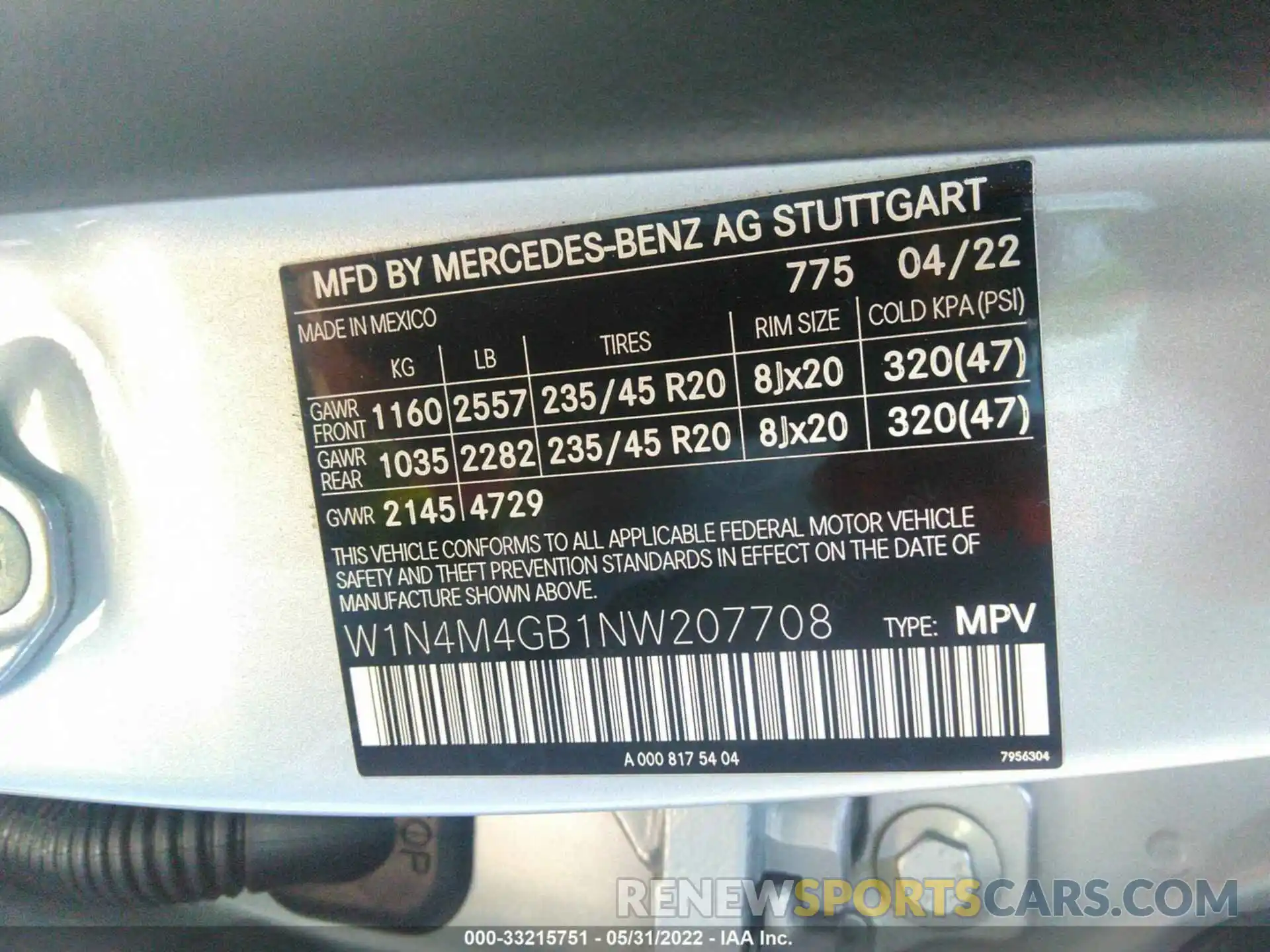 9 Фотография поврежденного автомобиля W1N4M4GB1NW207708 MERCEDES-BENZ GLB 2022