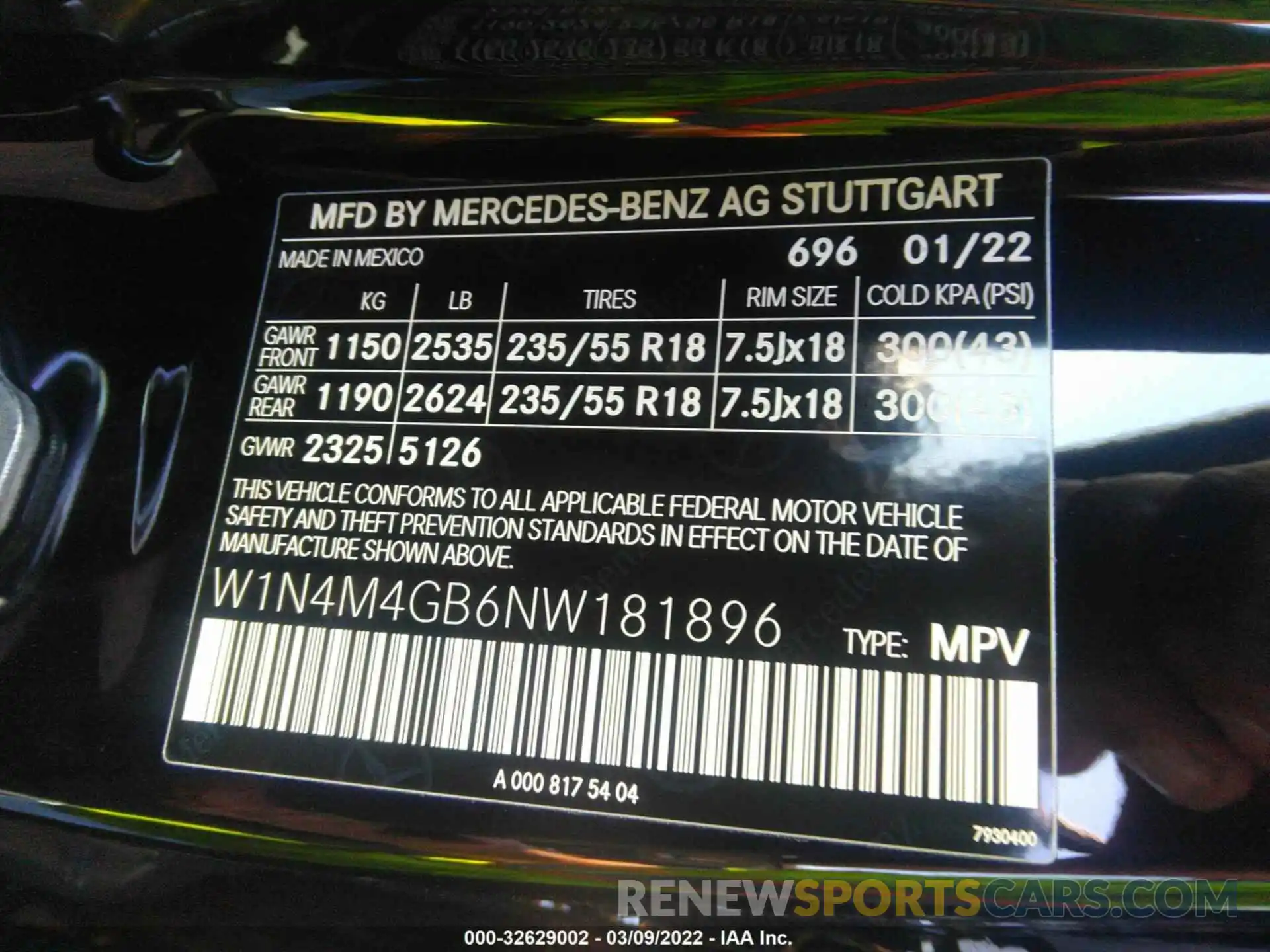 9 Фотография поврежденного автомобиля W1N4M4GB6NW181896 MERCEDES-BENZ GLB 2022