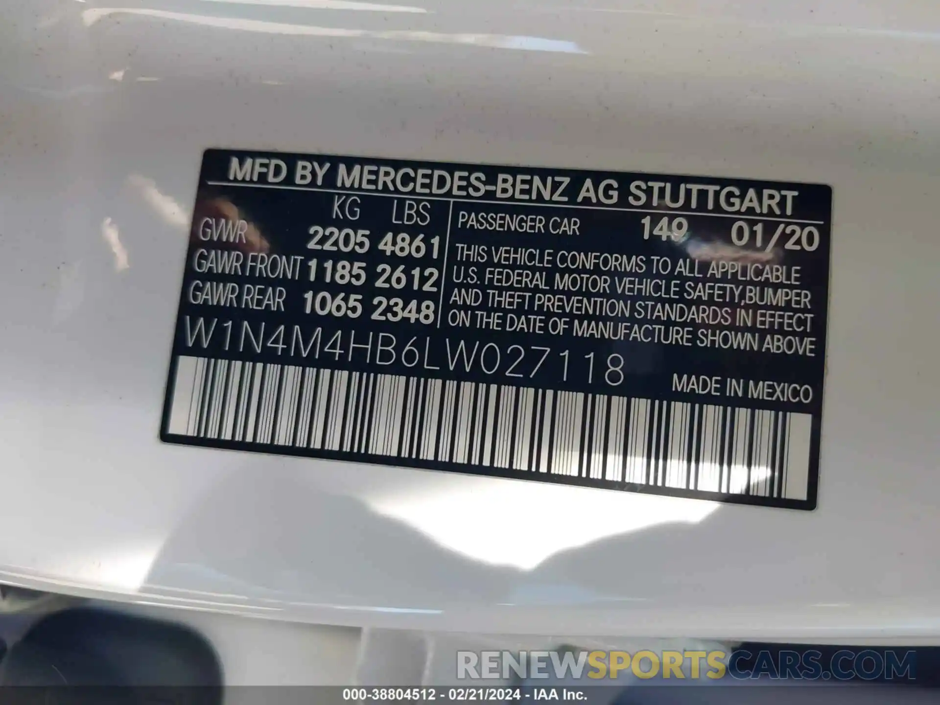 9 Фотография поврежденного автомобиля W1N4M4HB6LW027118 MERCEDES-BENZ GLB 250 2020