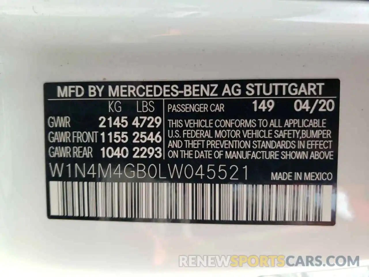 8 Фотография поврежденного автомобиля W1N4M4GB0LW045521 MERCEDES-BENZ GLB-CLASS 2020