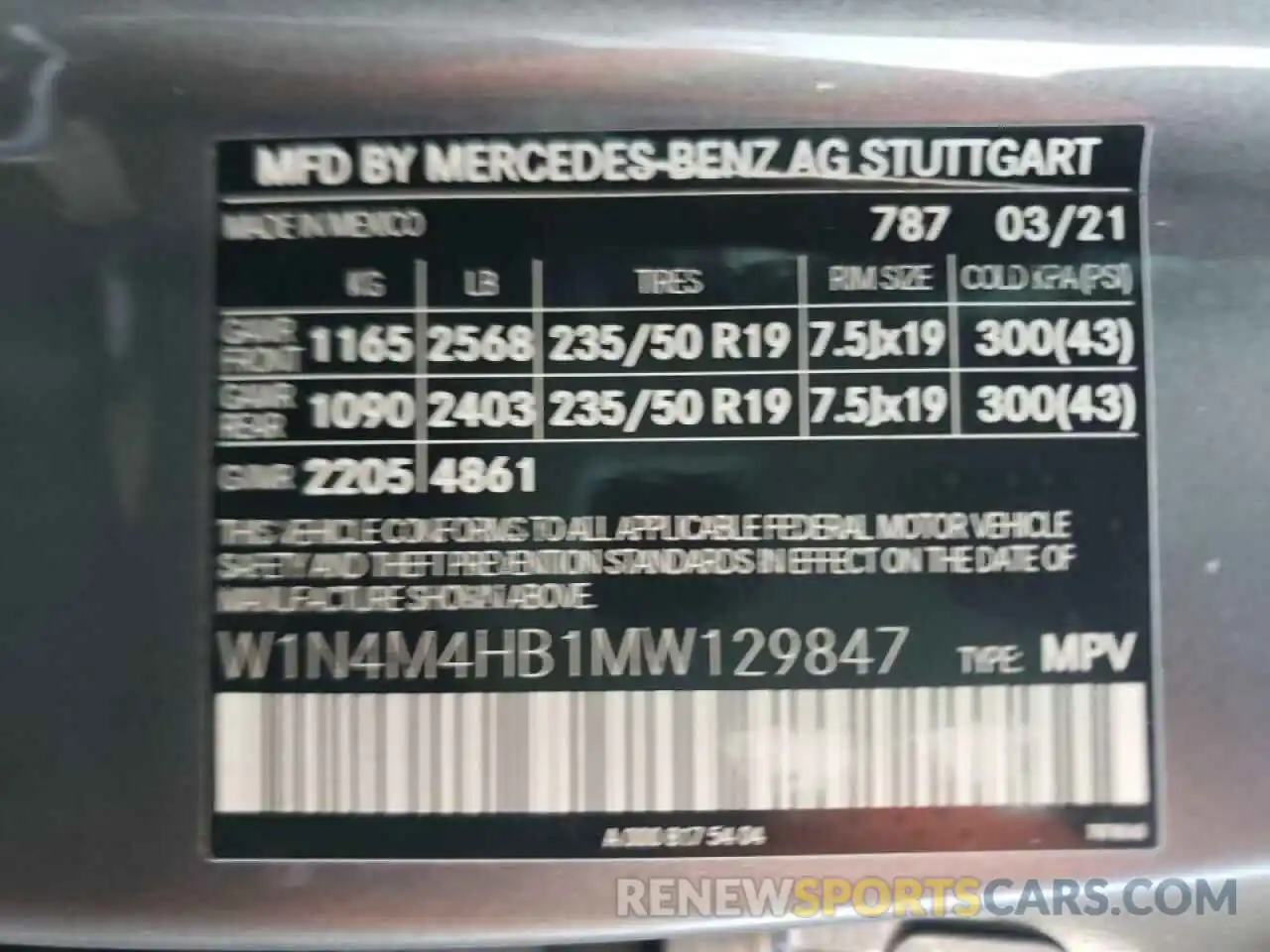 10 Фотография поврежденного автомобиля W1N4M4HB1MW129847 MERCEDES-BENZ GLB-CLASS 2021