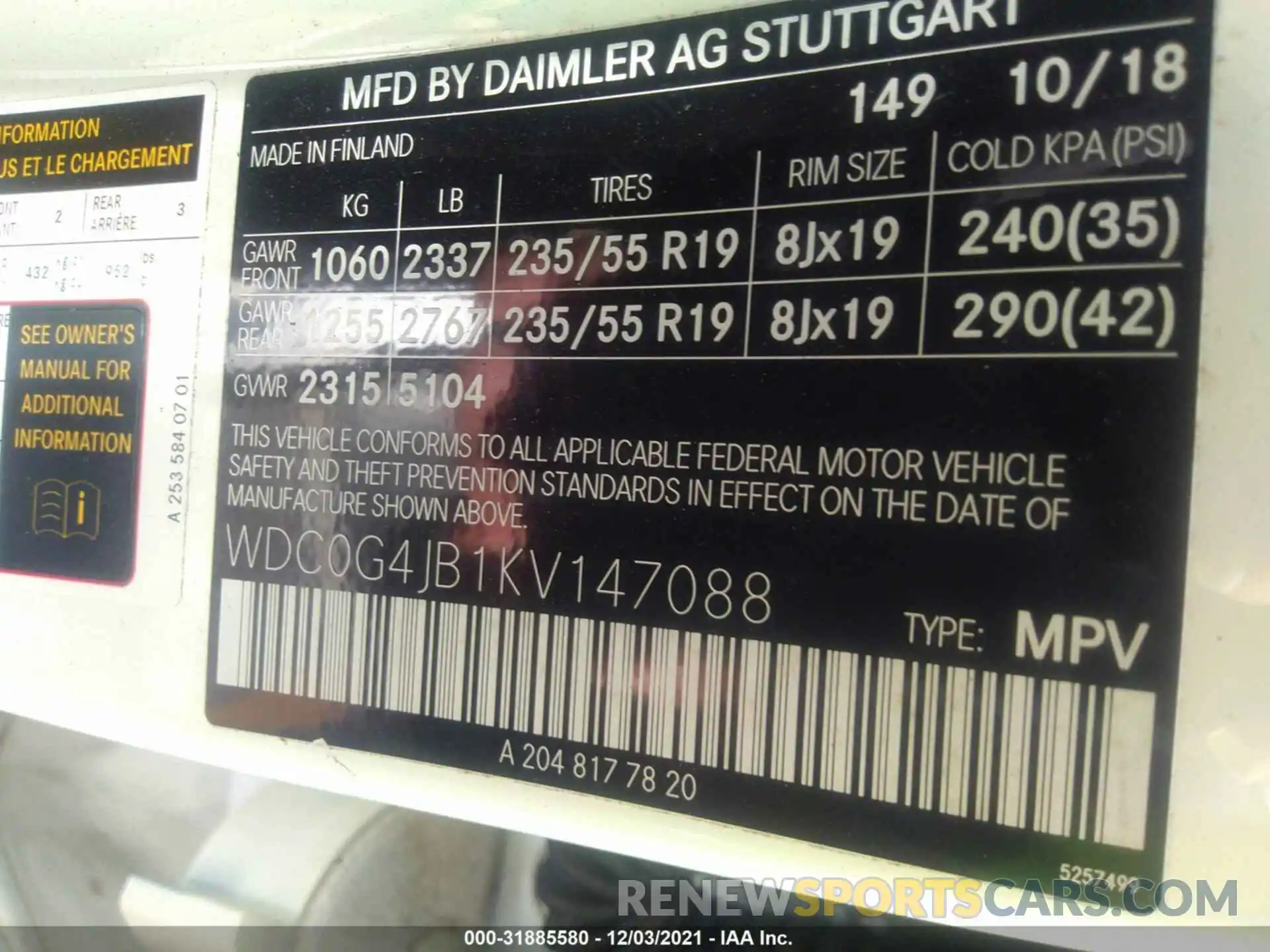 9 Photograph of a damaged car WDC0G4JB1KV147088 MERCEDES-BENZ GLC 2019