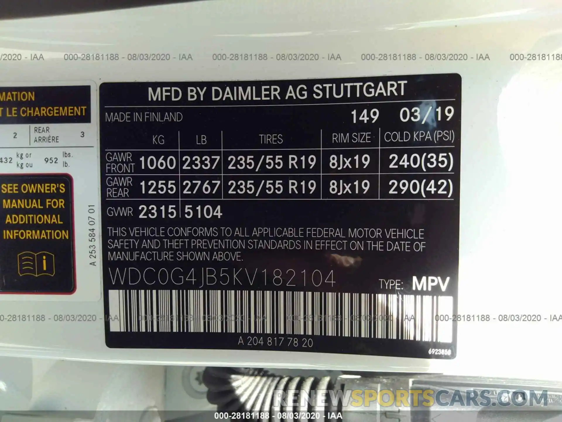 9 Photograph of a damaged car WDC0G4JB5KV182104 MERCEDES-BENZ GLC 2019