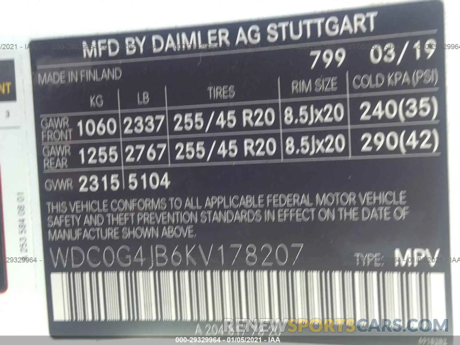 9 Photograph of a damaged car WDC0G4JB6KV178207 MERCEDES-BENZ GLC 2019