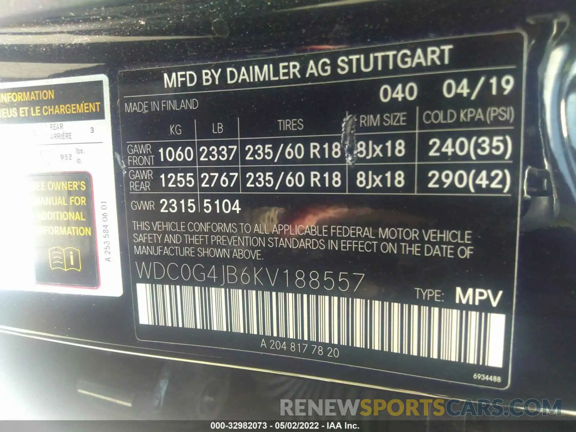 9 Photograph of a damaged car WDC0G4JB6KV188557 MERCEDES-BENZ GLC 2019