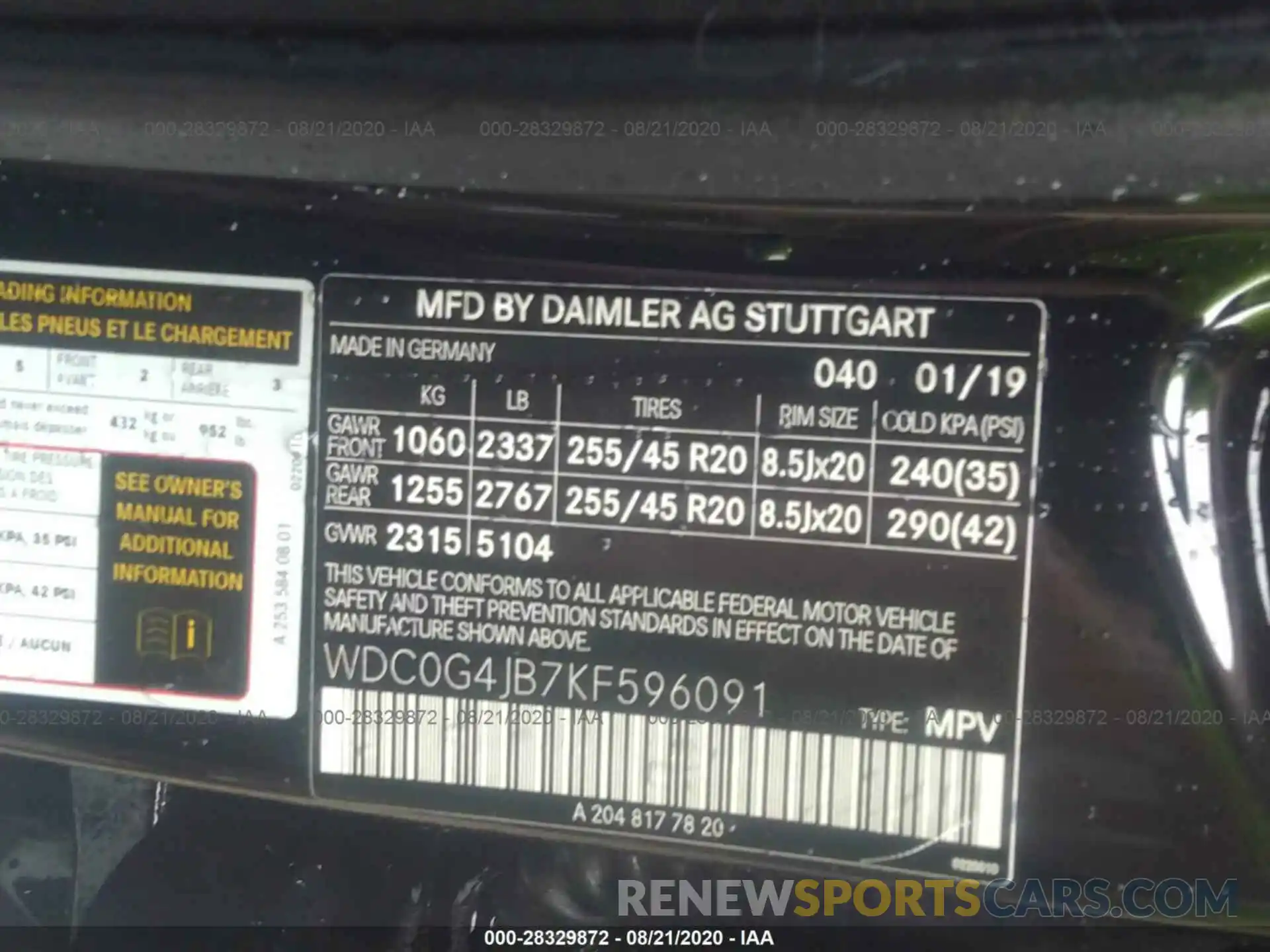 9 Photograph of a damaged car WDC0G4JB7KF596091 MERCEDES-BENZ GLC 2019