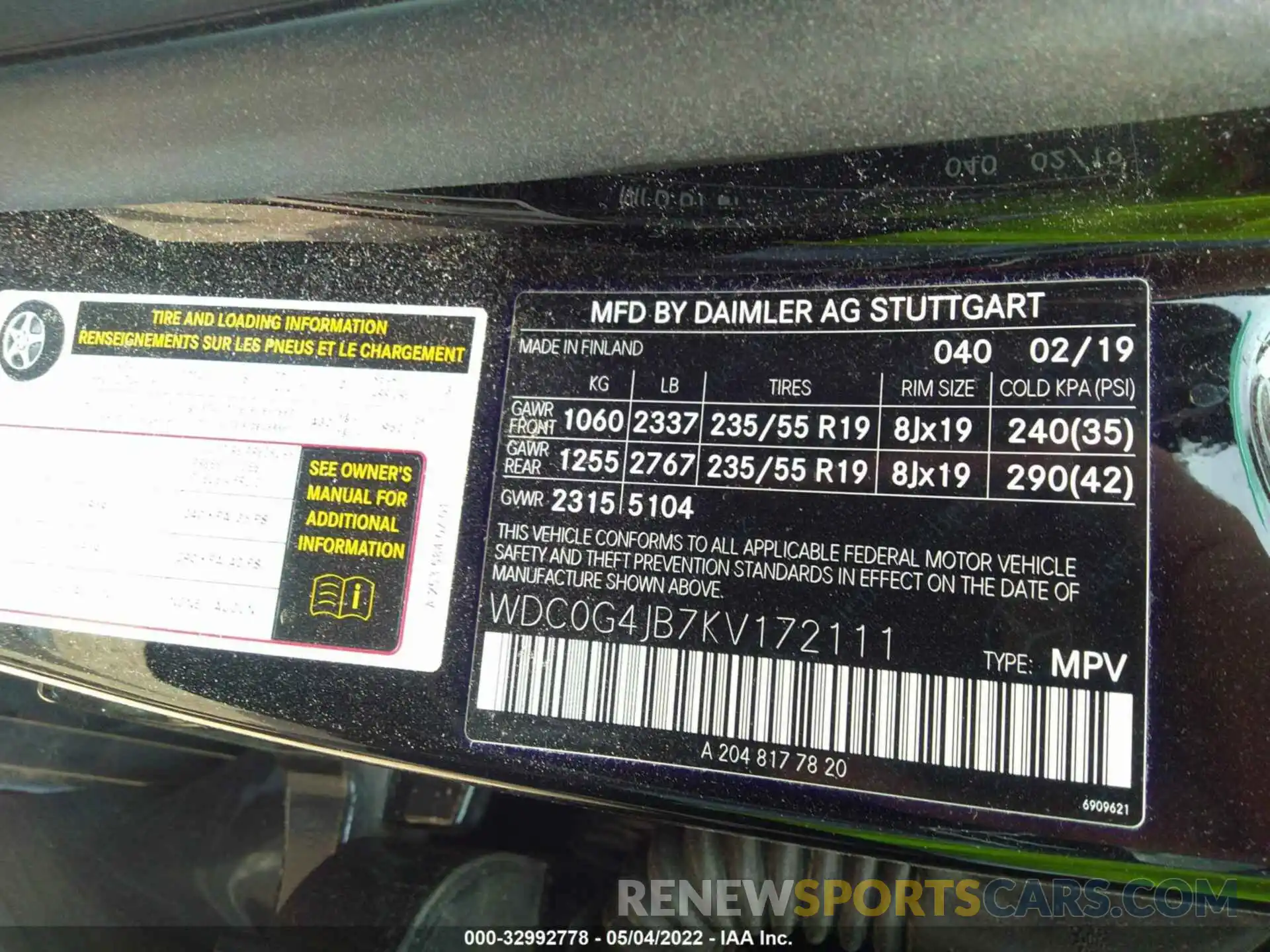 9 Photograph of a damaged car WDC0G4JB7KV172111 MERCEDES-BENZ GLC 2019