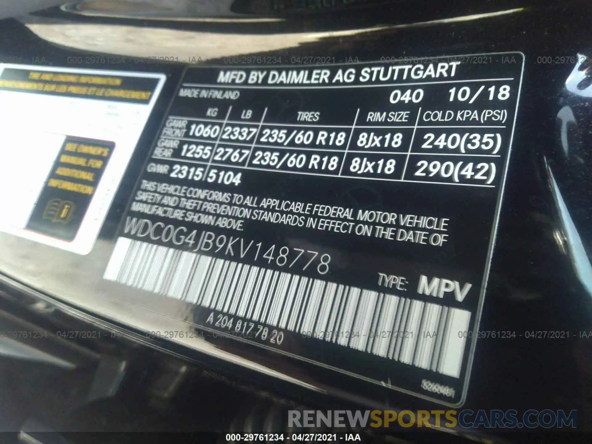 9 Photograph of a damaged car WDC0G4JB9KV148778 MERCEDES-BENZ GLC 2019