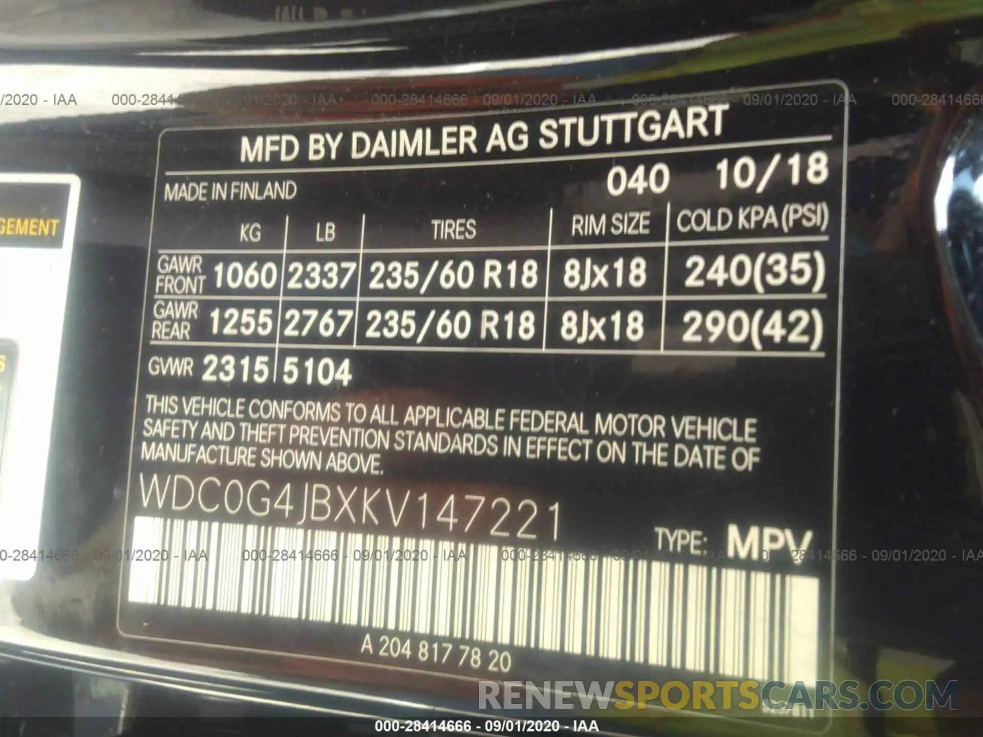 9 Фотография поврежденного автомобиля WDC0G4JBXKV147221 MERCEDES-BENZ GLC 2019