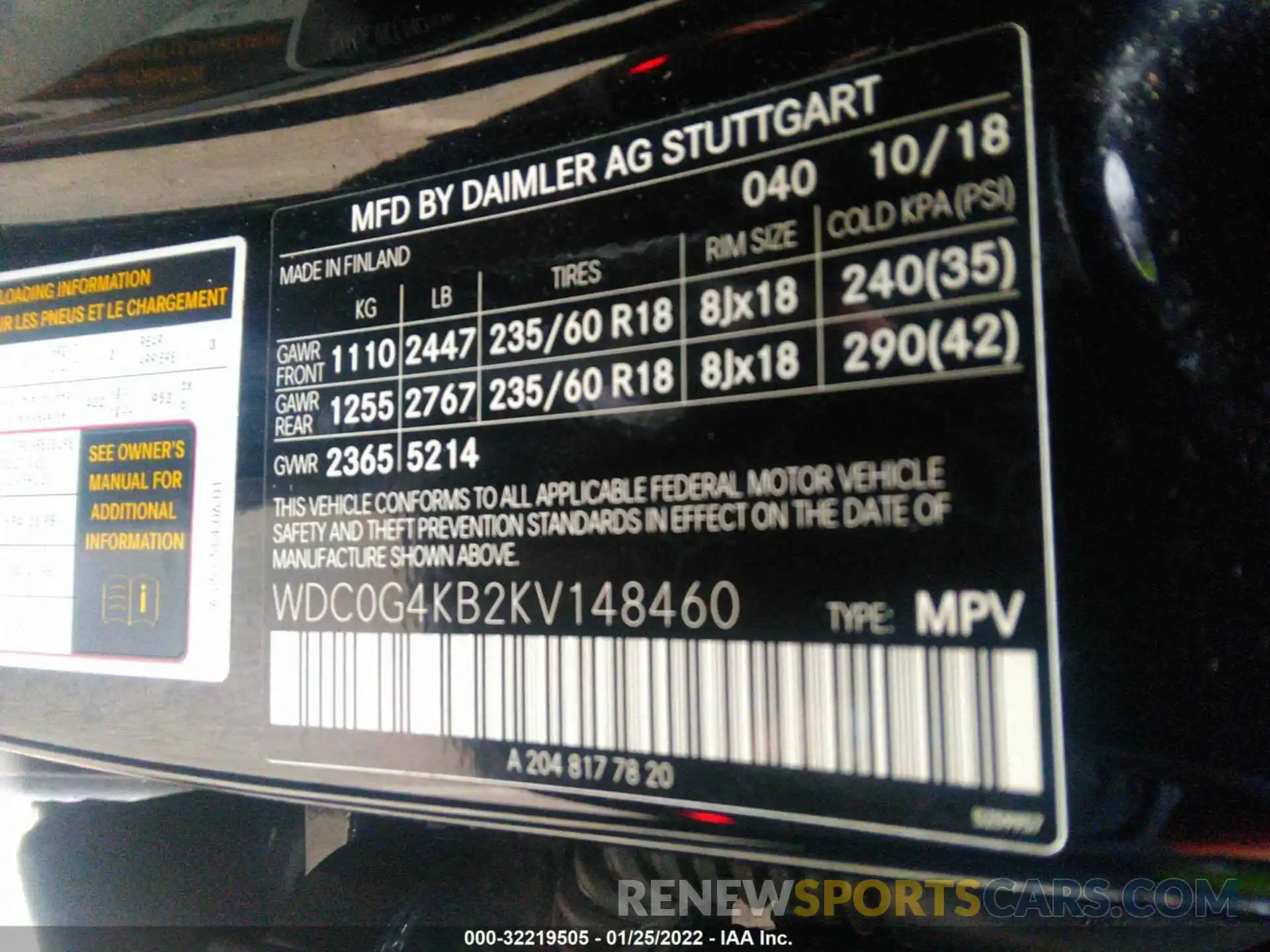 9 Фотография поврежденного автомобиля WDC0G4KB2KV148460 MERCEDES-BENZ GLC 2019