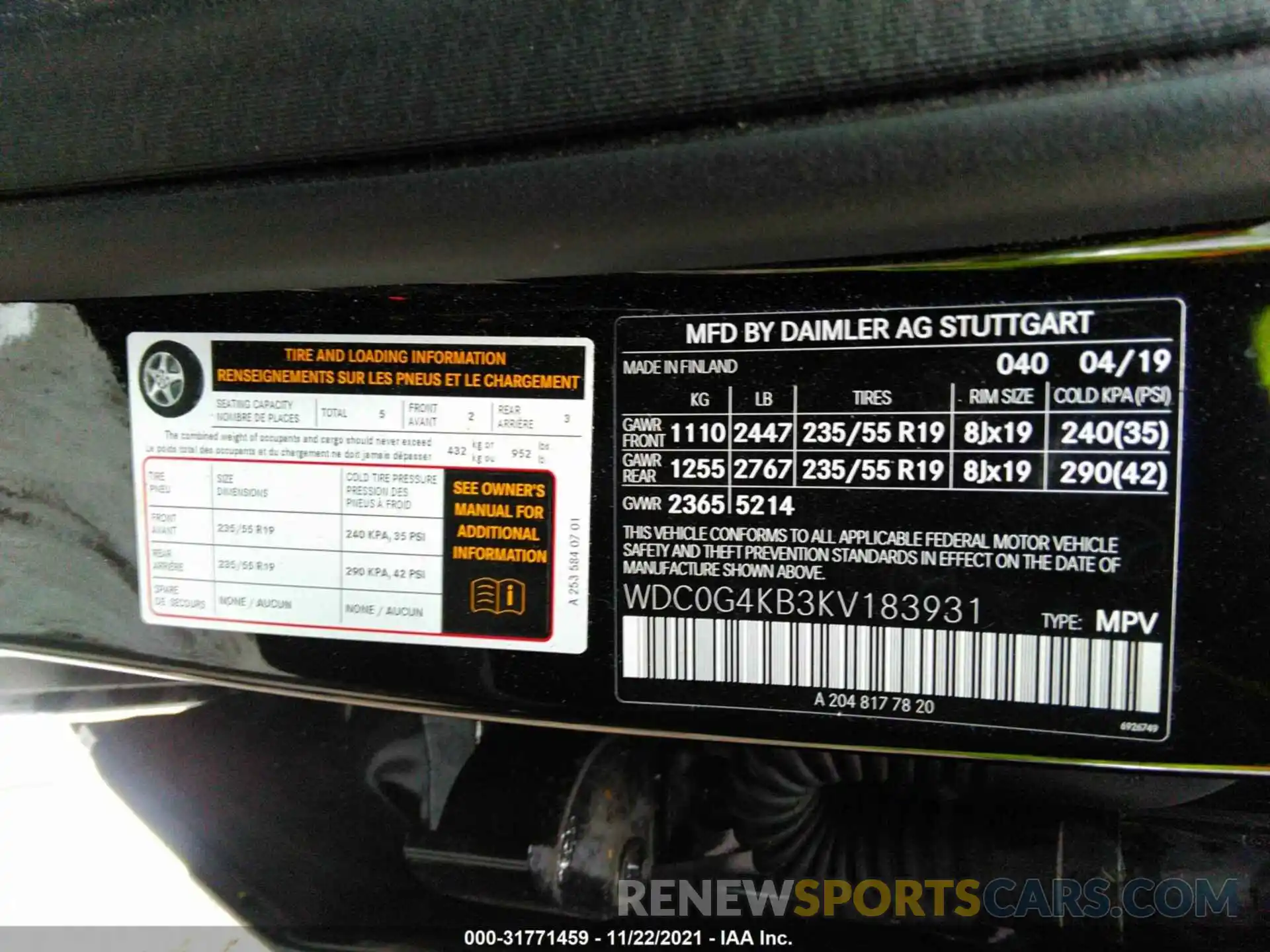 9 Photograph of a damaged car WDC0G4KB3KV183931 MERCEDES-BENZ GLC 2019