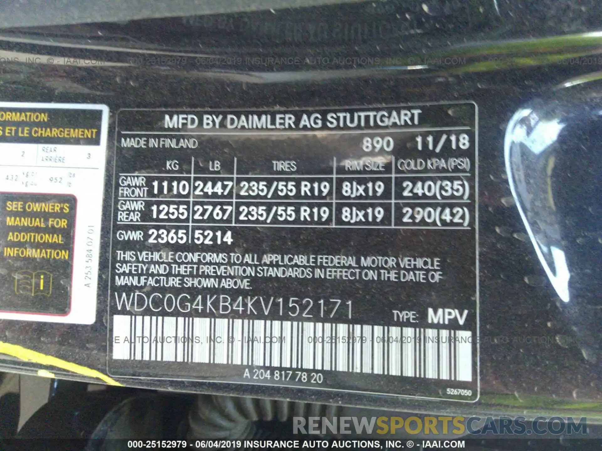 9 Фотография поврежденного автомобиля WDC0G4KB4KV152171 MERCEDES-BENZ GLC 2019